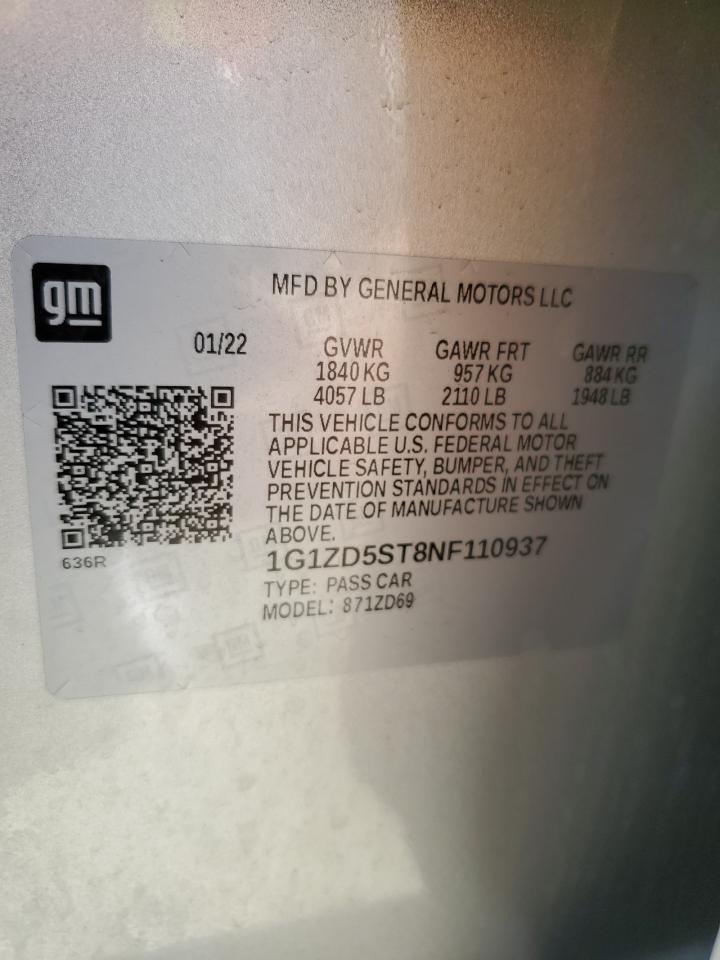 2022 CHEVROLET MALIBU LT VIN:1G1ZD5ST8NF110937