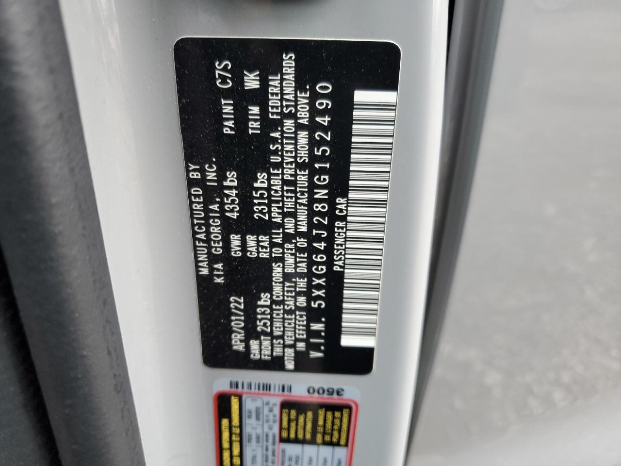 2022 KIA K5 GT LINE VIN:5XXG64J28NG152490