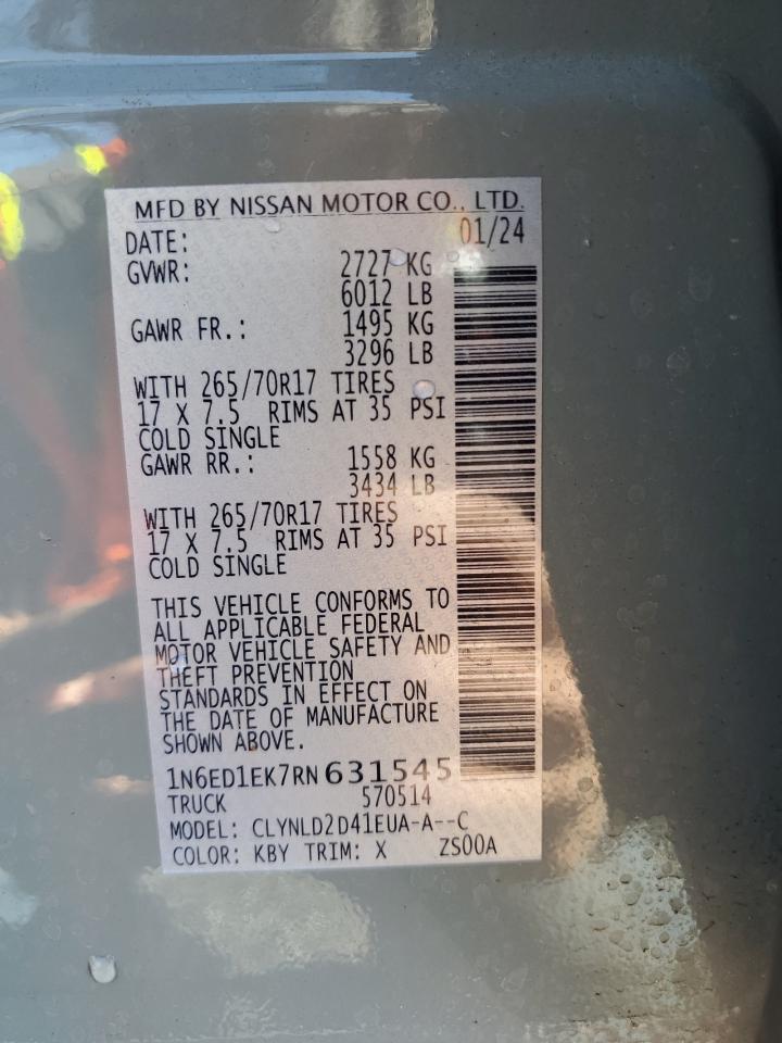 2024 NISSAN FRONTIER S VIN:1N6ED1EK7RN631545