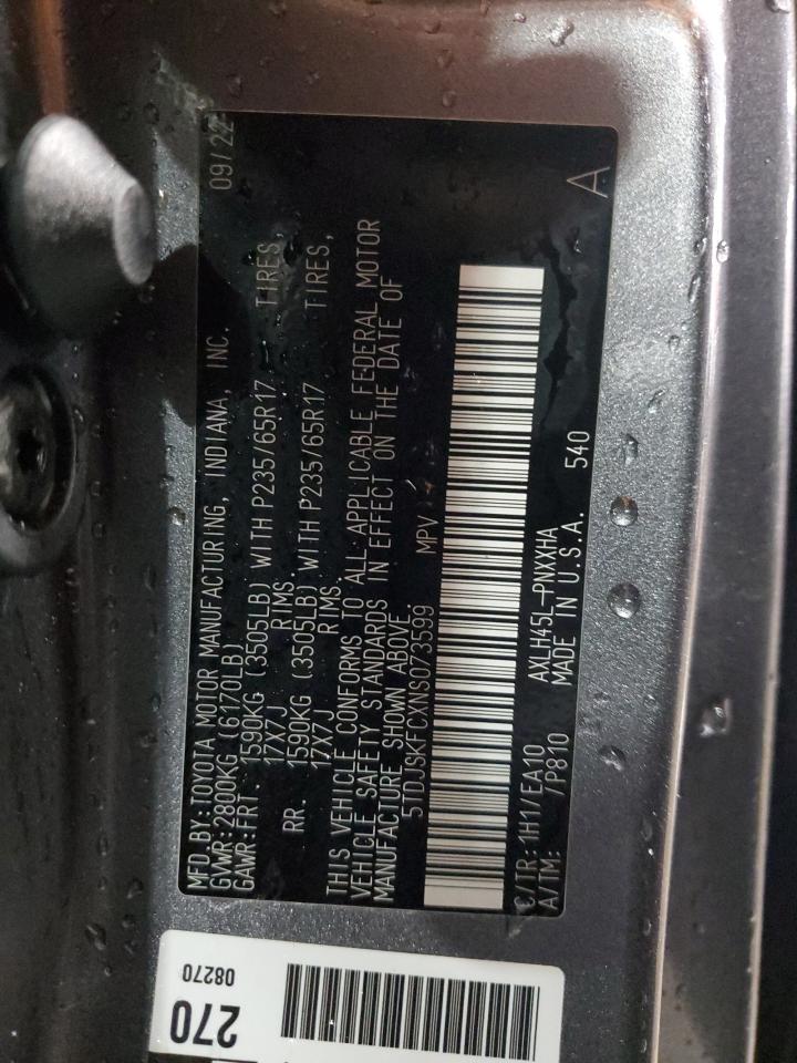 2022 TOYOTA SIENNA XLE VIN:5TDJSKFCXNS073599