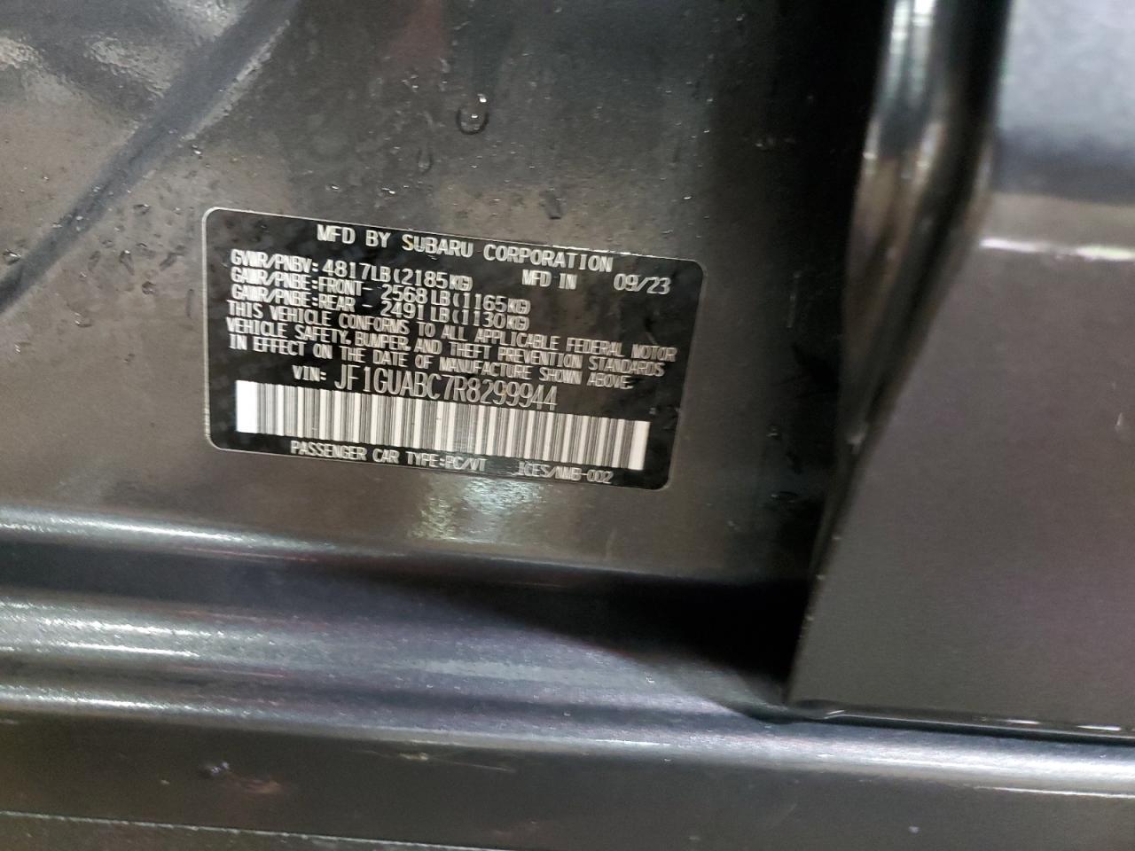 2024 SUBARU IMPREZA VIN:JF1GUABC7R8299944