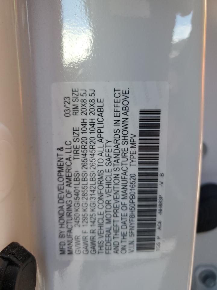 2023 HONDA PASSPORT EXL VIN:5FNYF8H50PB016520