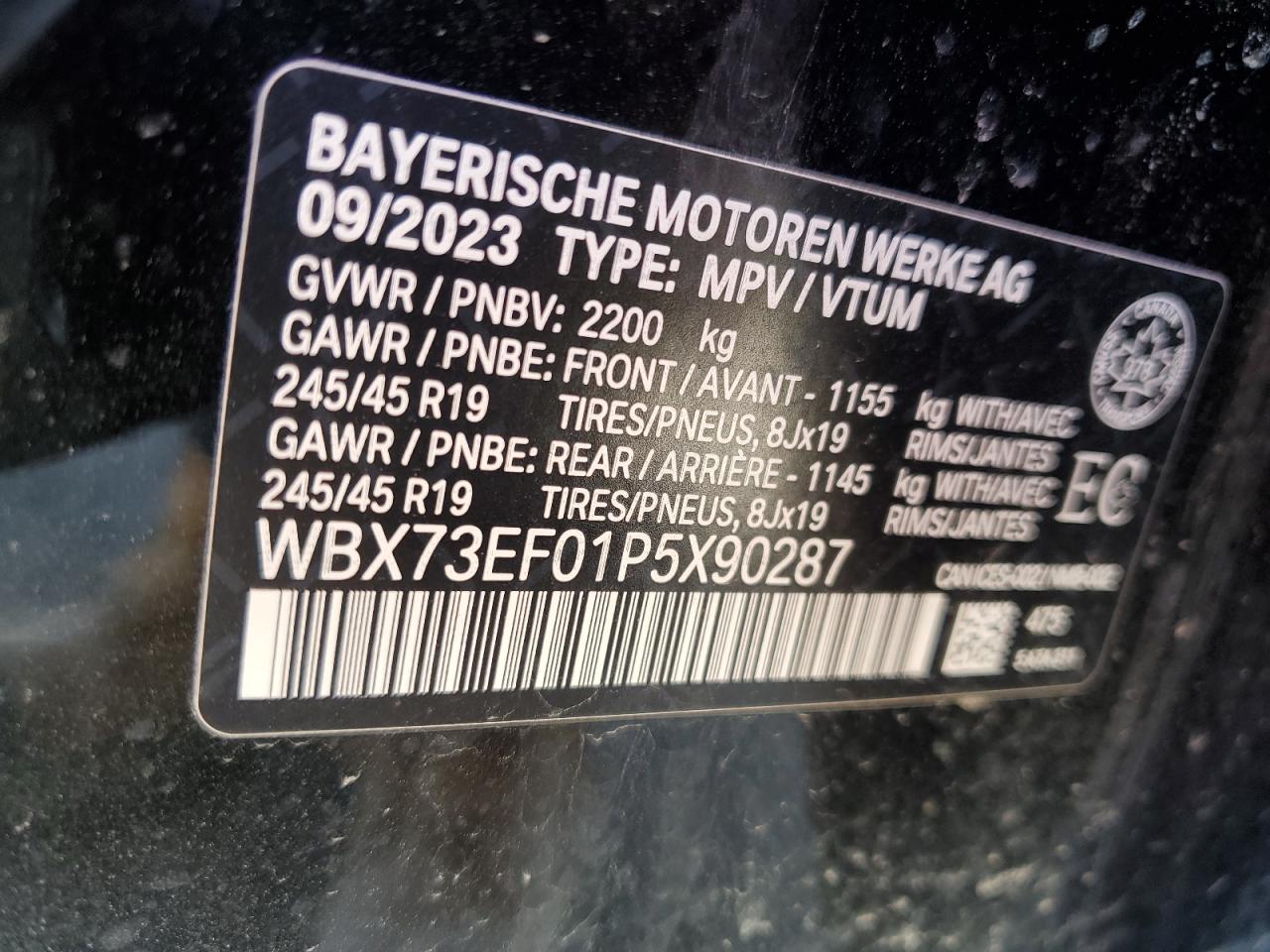 2023 BMW X1 XDRIVE28I VIN:WBX73EF01P5X90287