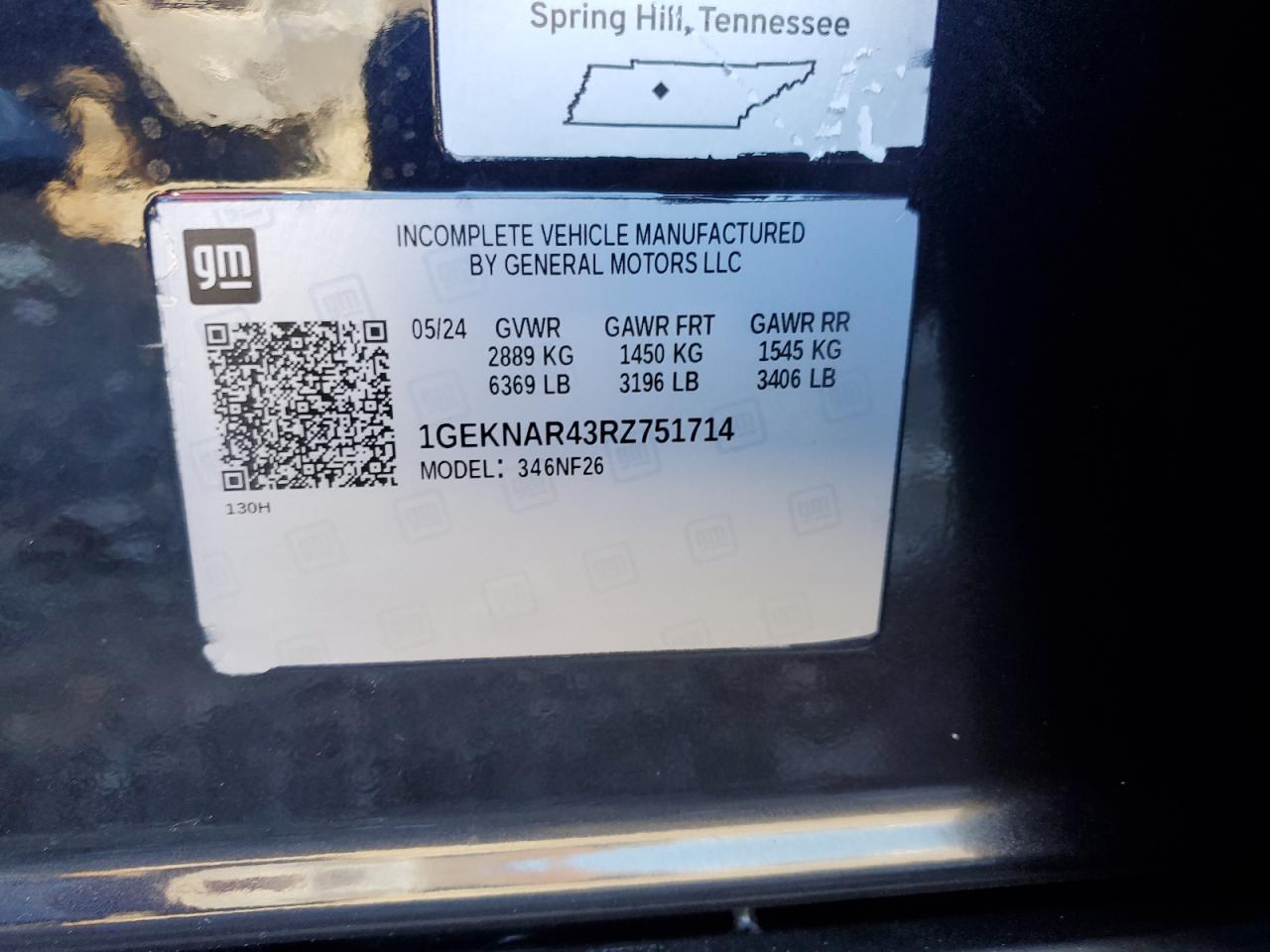 2024 CADILLAC XT5 LUXURY VIN:1GEKNAR43RZ751714