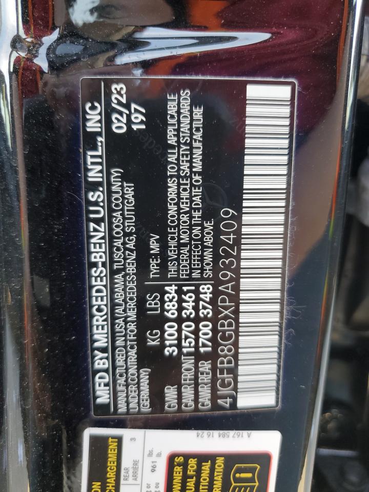 2023 MERCEDES-BENZ GLE 580 4MATIC VIN:4JGFB8GBXPA932409