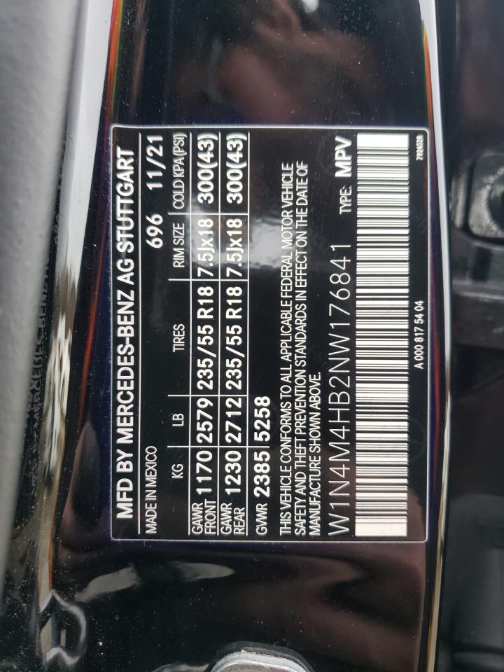 2022 MERCEDES-BENZ GLB 250 4MATIC VIN:W1N4M4HB2NW176841