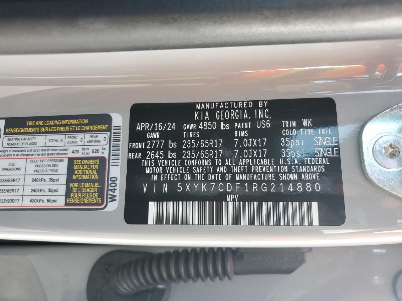 2024 KIA SPORTAGE X-PRO VIN:5XYK7CDF1RG214880