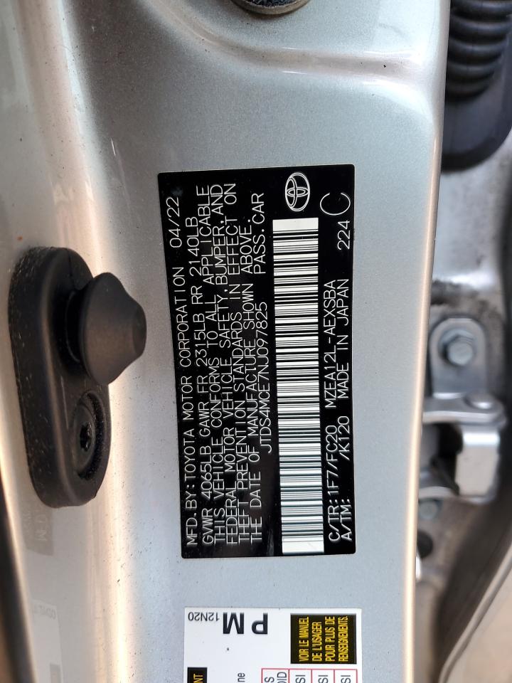 2022 TOYOTA COROLLA SE VIN:JTDS4MCE7NJ097825