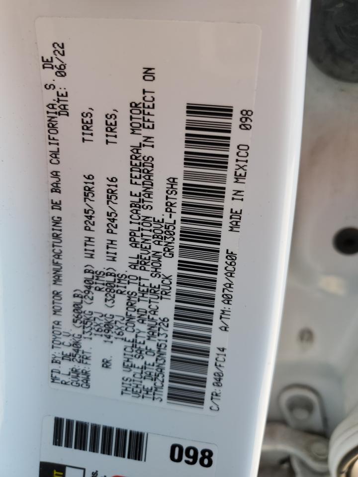 2022 TOYOTA TACOMA DOUBLE CAB VIN:3TMCZ5AN3NM513726