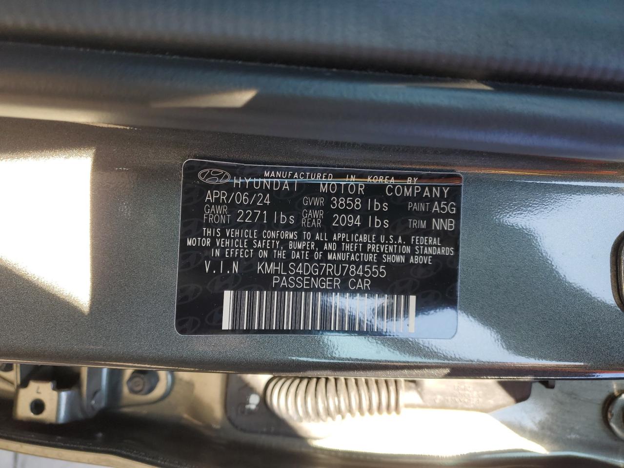 2024 HYUNDAI ELANTRA SEL VIN:KMHLS4DG7RU784555