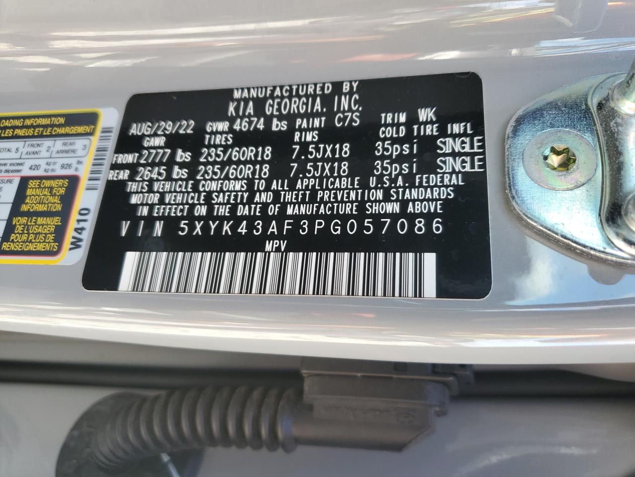 2023 KIA SPORTAGE SX VIN:5XYK43AF3PG057086