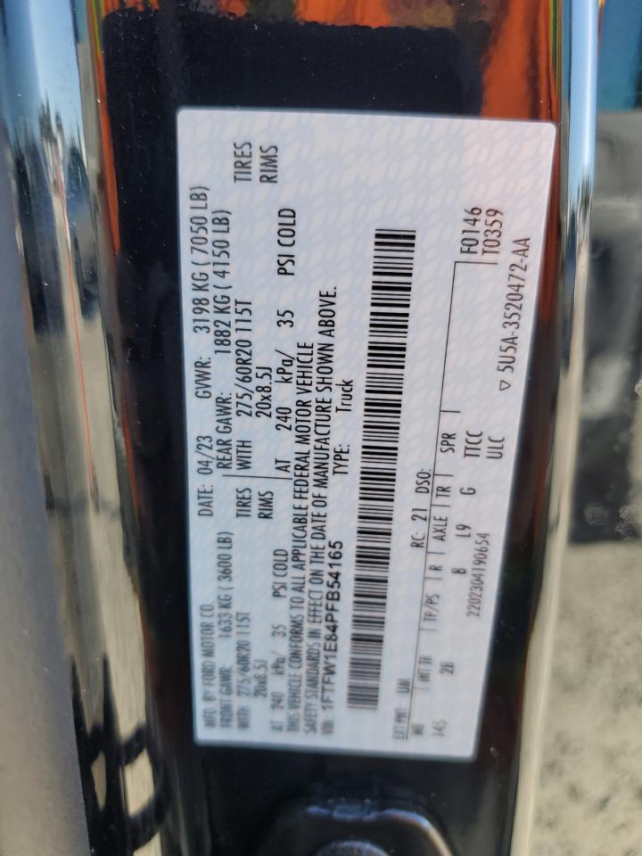 2023 FORD F150 SUPERCREW VIN:1FTFW1E84PFB54165