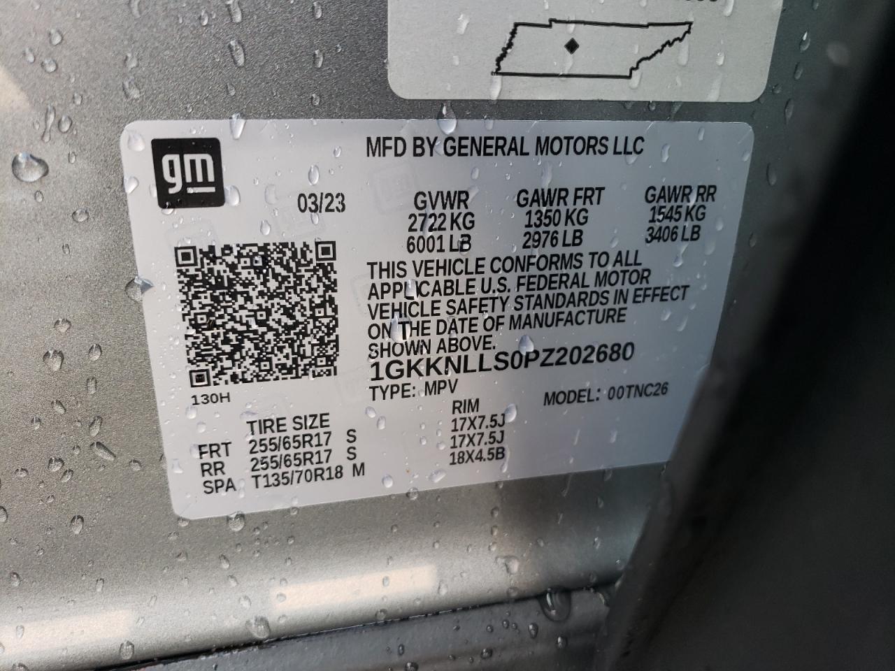 2023 GMC ACADIA AT4 VIN:1GKKNLLS0PZ202680