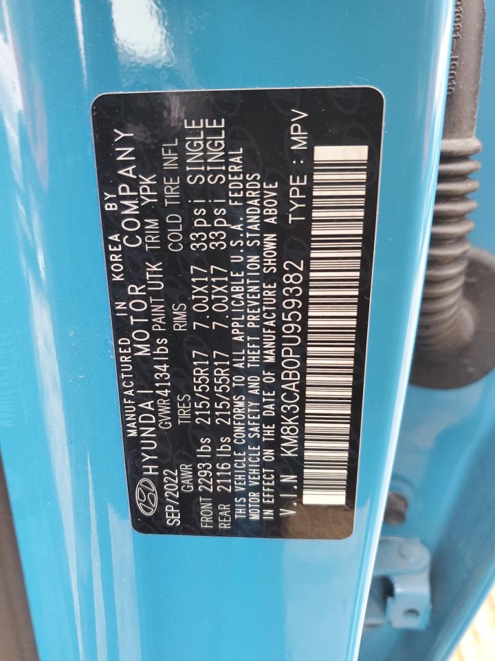 2023 HYUNDAI KONA SEL VIN:KM8K3CAB0PU959382