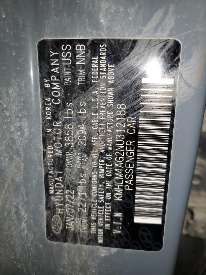 2022 HYUNDAI ELANTRA SEL VIN:KMHLM4AG2NU312188