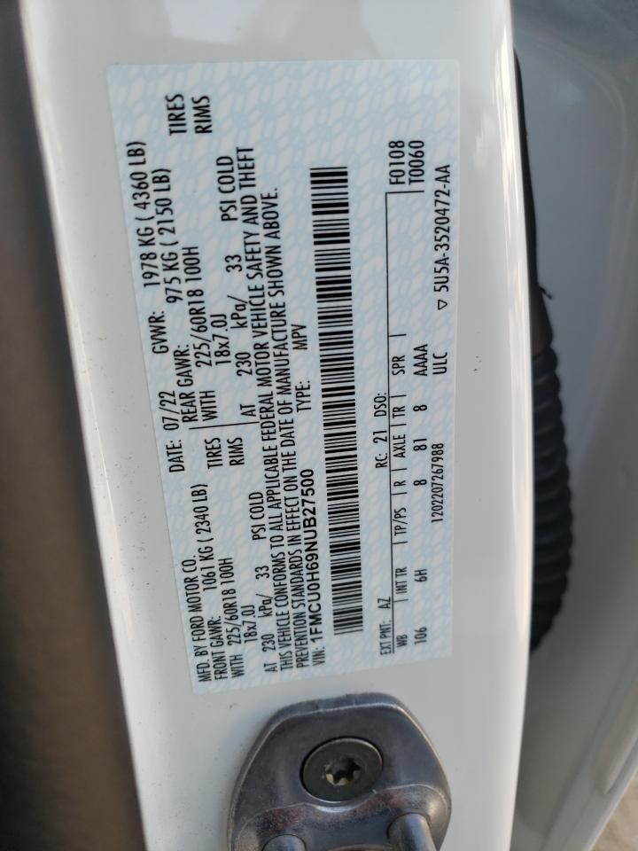 2022 FORD ESCAPE SEL VIN:1FMCU0H69NUB27500