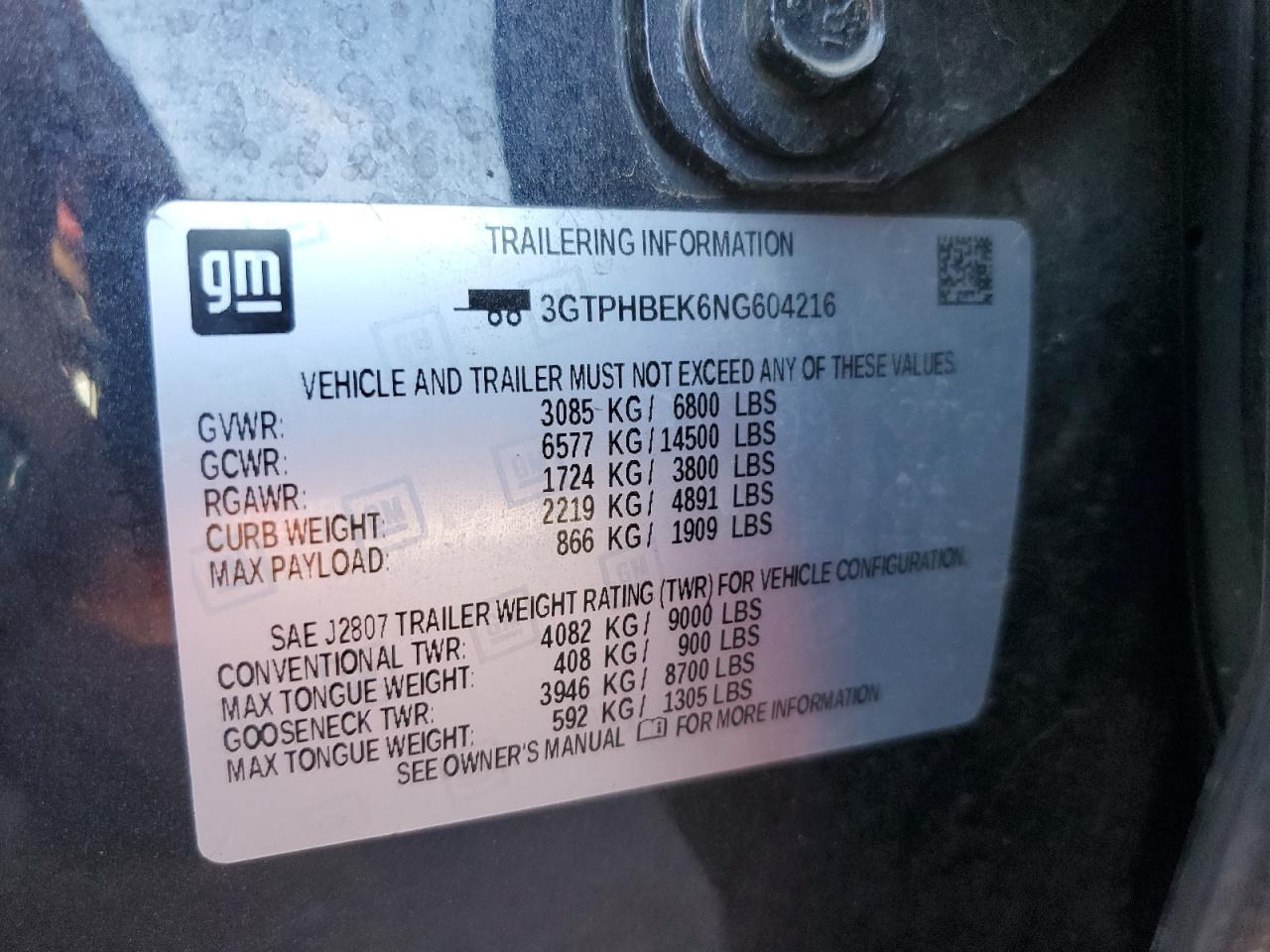 2022 GMC SIERRA C1500 SLE VIN:3GTPHBEK6NG604216