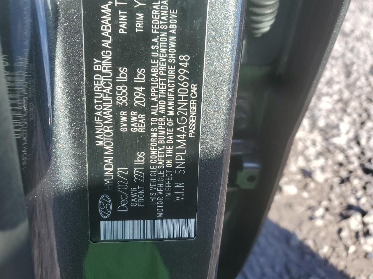 2022 HYUNDAI ELANTRA SEL VIN:5NPLM4AG2NH069948