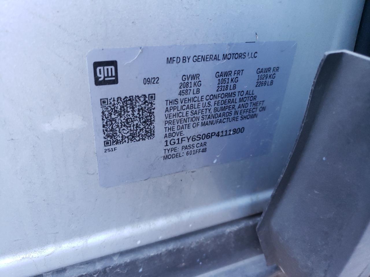 2023 CHEVROLET BOLT EUV LT VIN:1G1FY6S06P4111800