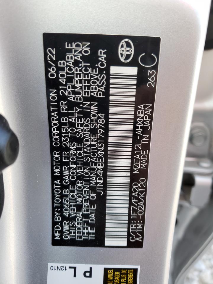 2022 TOYOTA COROLLA SE VIN:JTND4MBEXN3179784