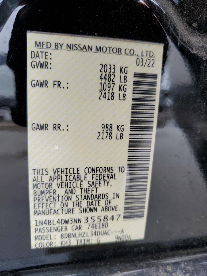 2022 NISSAN ALTIMA SV VIN:1N4BL4DW3NN355847