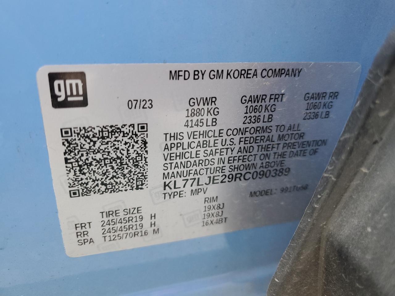 2024 CHEVROLET TRAX 2RS VIN:KL77LJE29RC090389