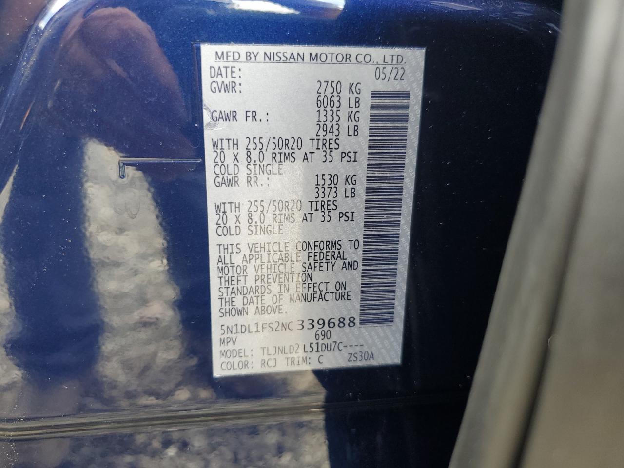 2022 INFINITI QX60 LUXE VIN:5N1DL1FS2NC339688