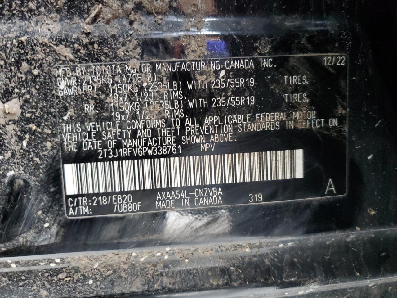 2023 TOYOTA RAV4 ADVENTURE VIN:2T3J1RFV6PW338761