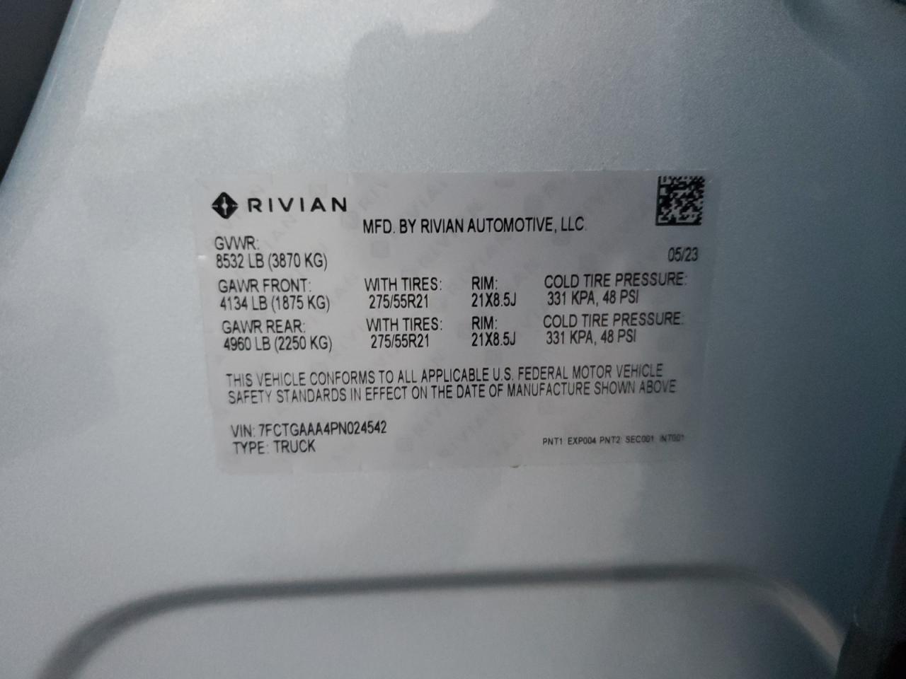 2023 RIVIAN R1T ADVENTURE VIN:7FCTGAAA4PN024542