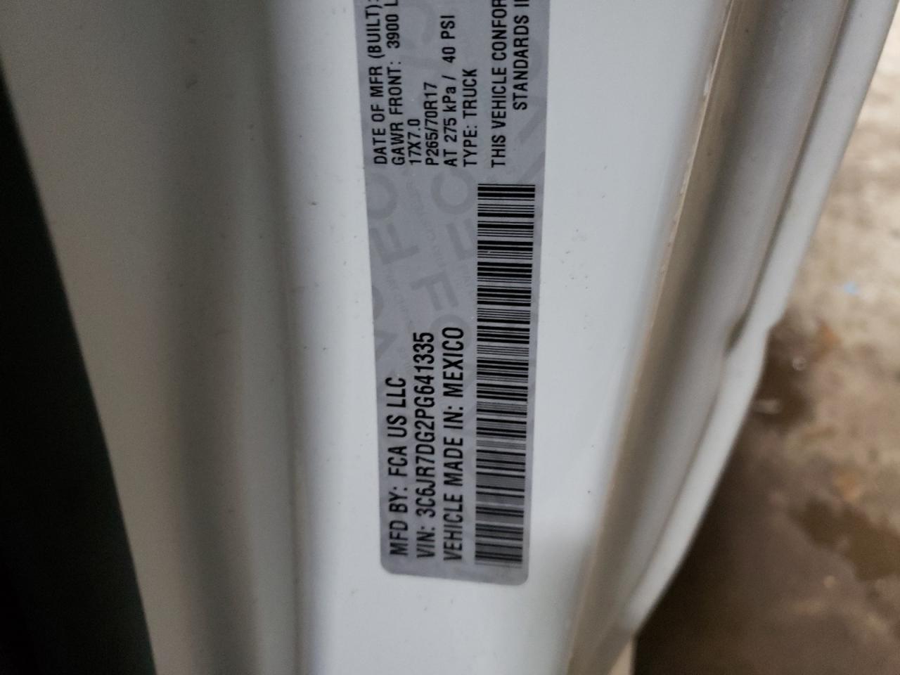 2023 RAM 1500 CLASSIC TRADESMAN VIN:3C6JR7DG2PG641335