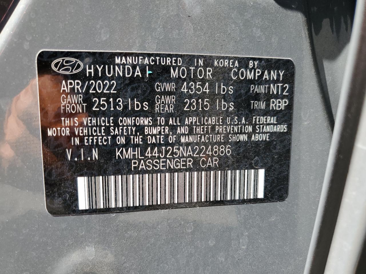 2022 HYUNDAI SONATA SEL PLUS VIN:KMHL44J25NA224886