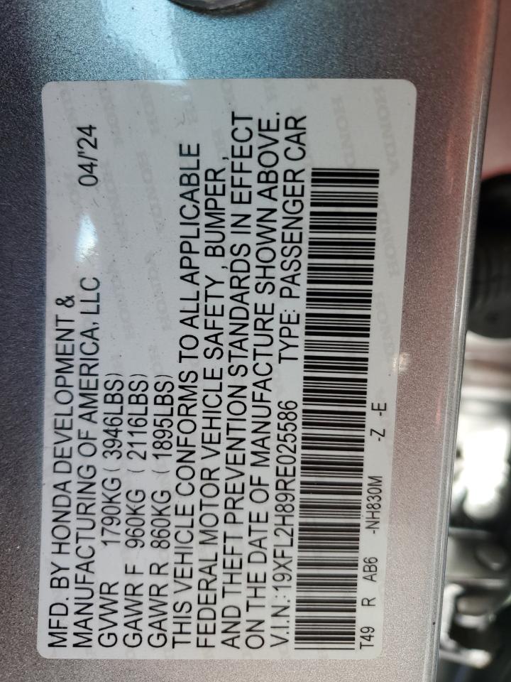 2024 HONDA CIVIC SPORT VIN:19XFL2H89RE025586