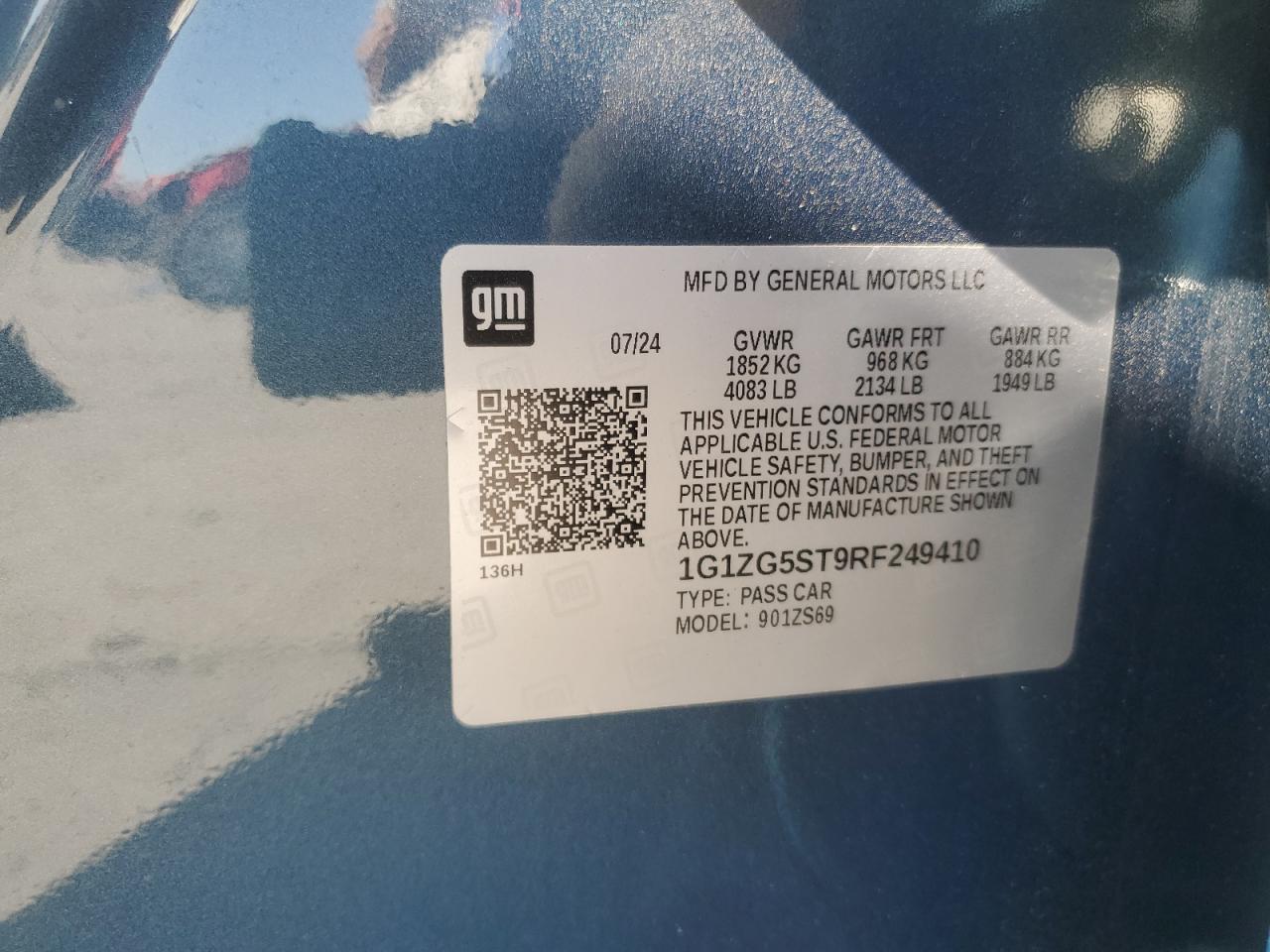 2024 CHEVROLET MALIBU RS VIN:1G1ZG5ST9RF249410