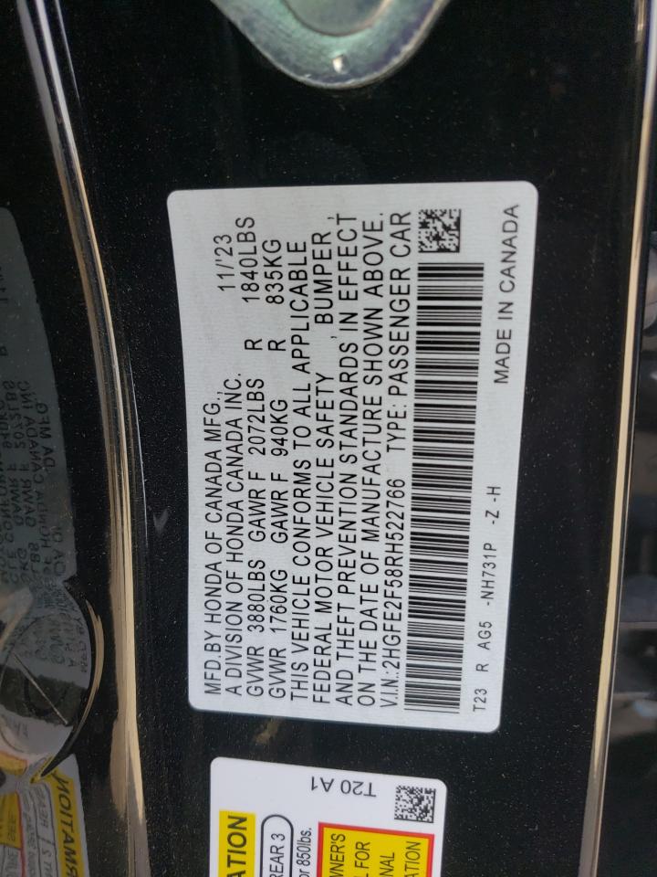 2024 HONDA CIVIC SPORT VIN:2HGFE2F58RH522766