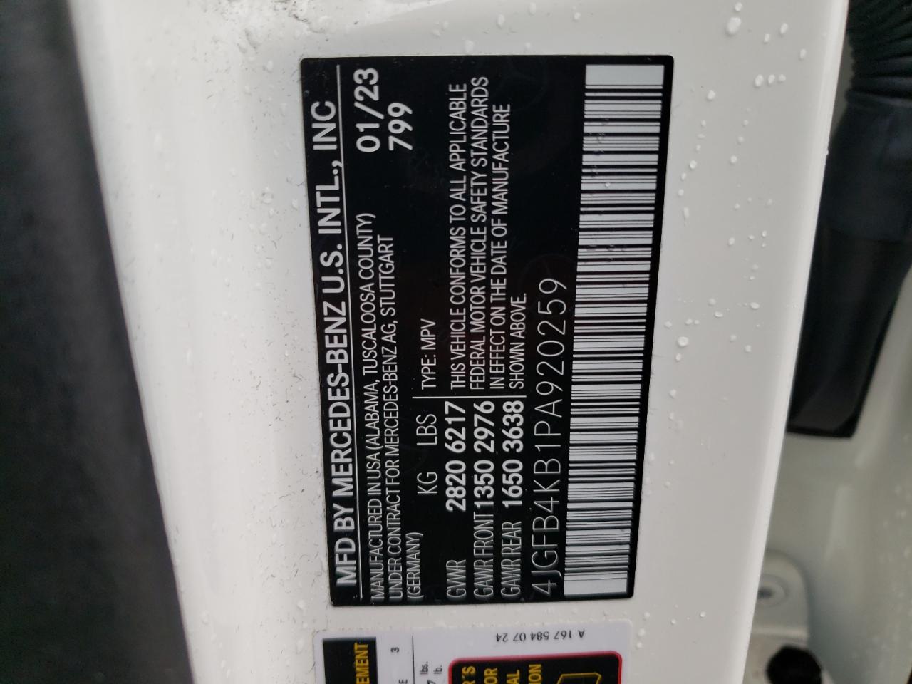 2023 MERCEDES-BENZ GLE 350 4MATIC VIN:4JGFB4KB1PA920259