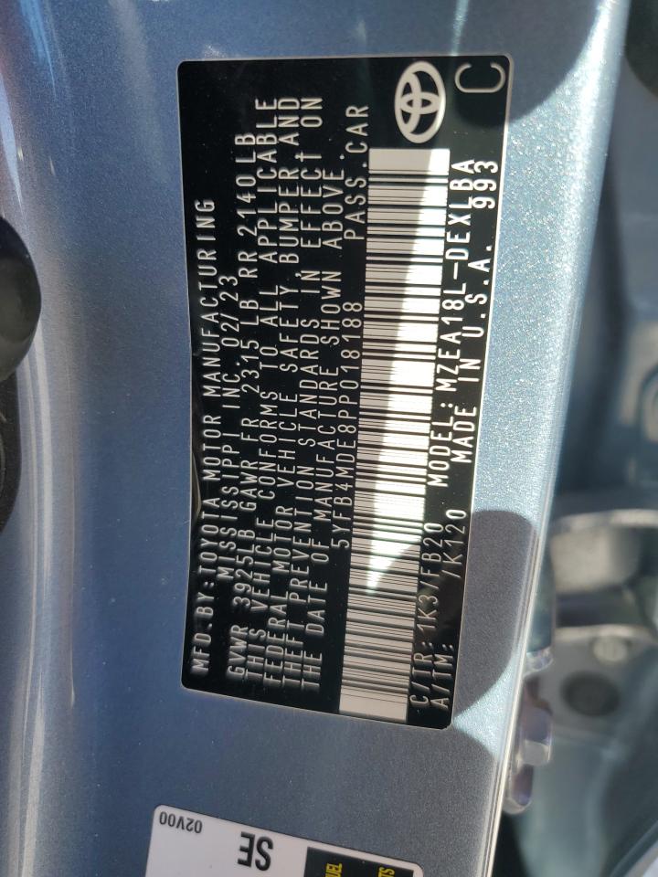 2023 TOYOTA COROLLA LE VIN:5YFB4MDE8PP018188