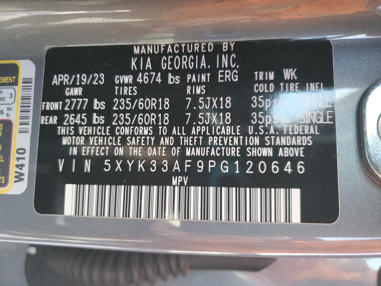 2023 KIA SPORTAGE EX VIN:5XYK33AF9PG120646