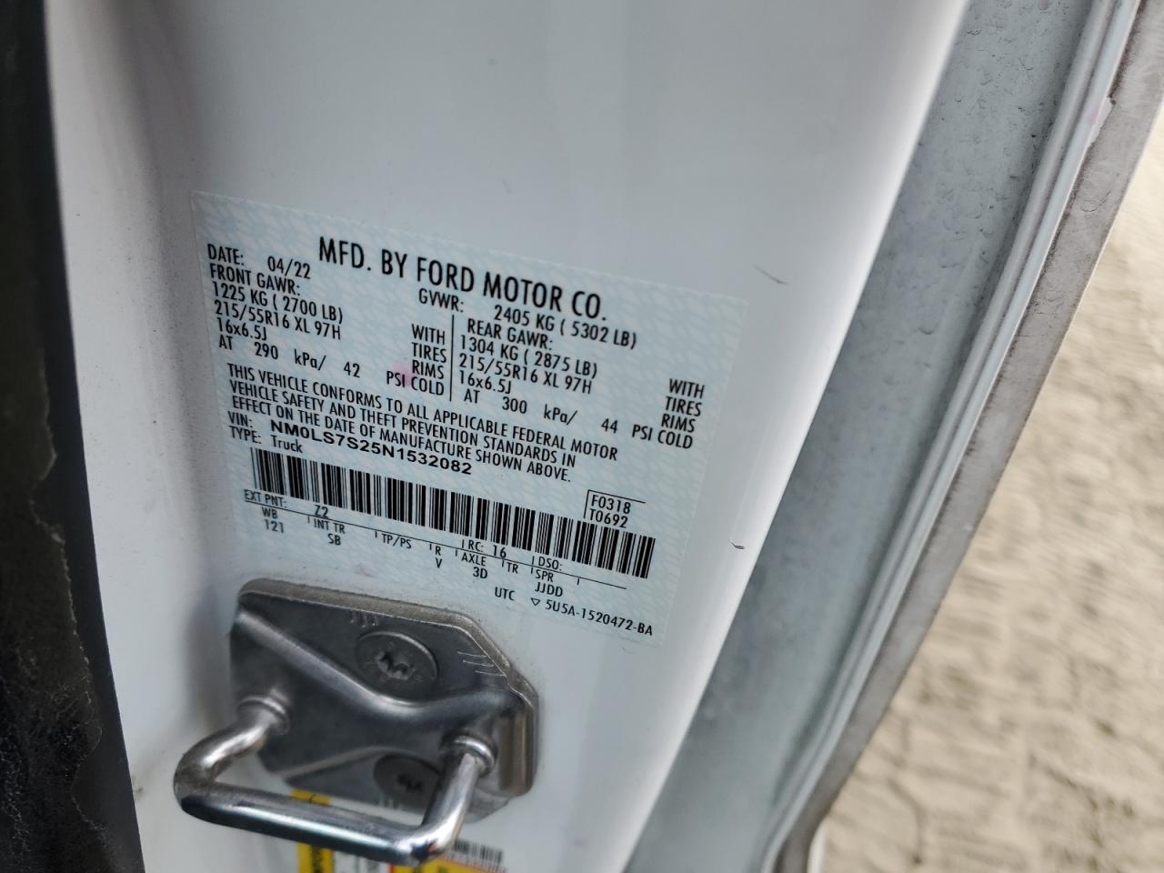 2022 FORD TRANSIT CONNECT XL VIN:NM0LS7S25N1532082