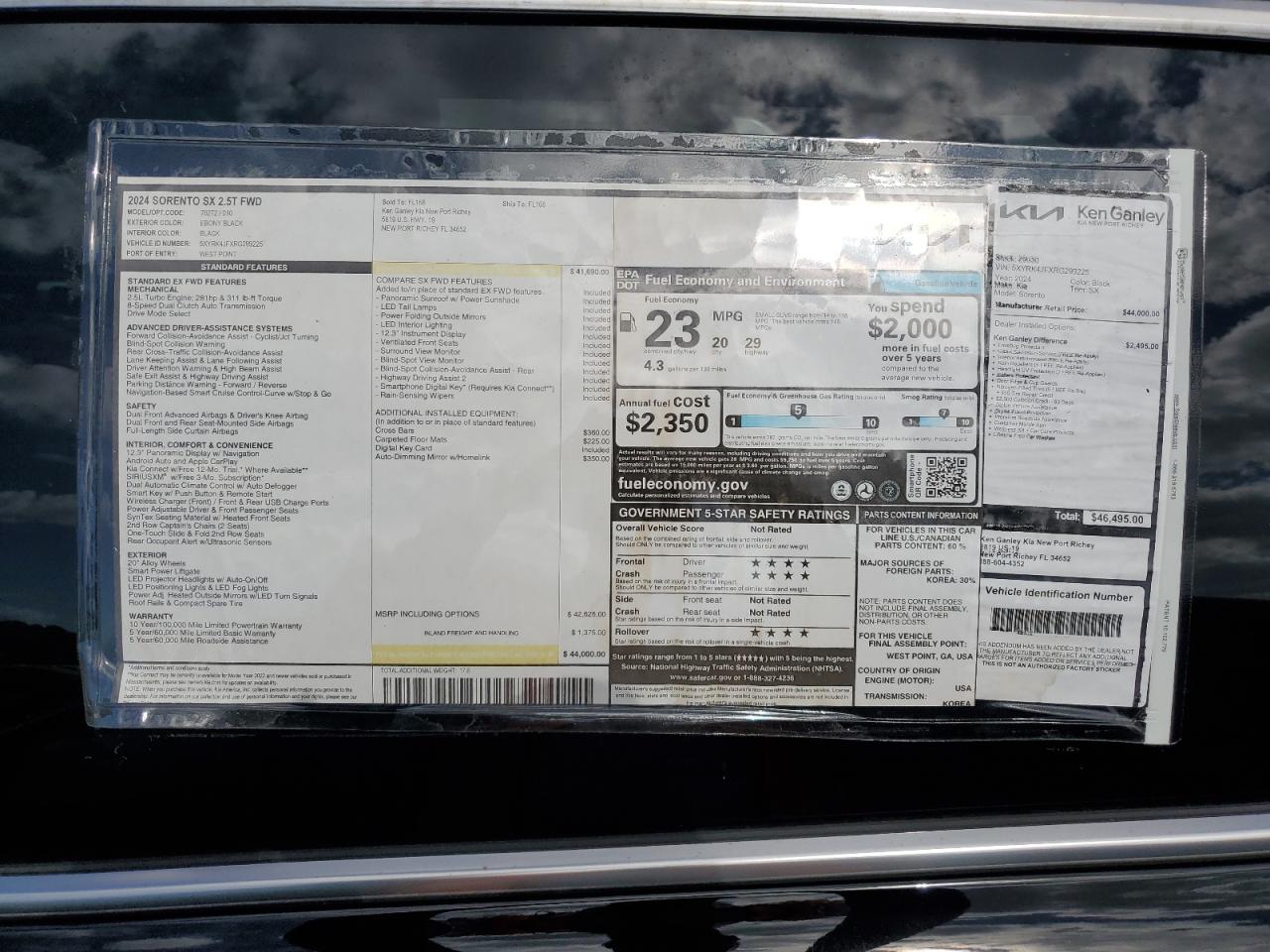 2024 KIA SORENTO SX VIN:5XYRK4JFXRG299225
