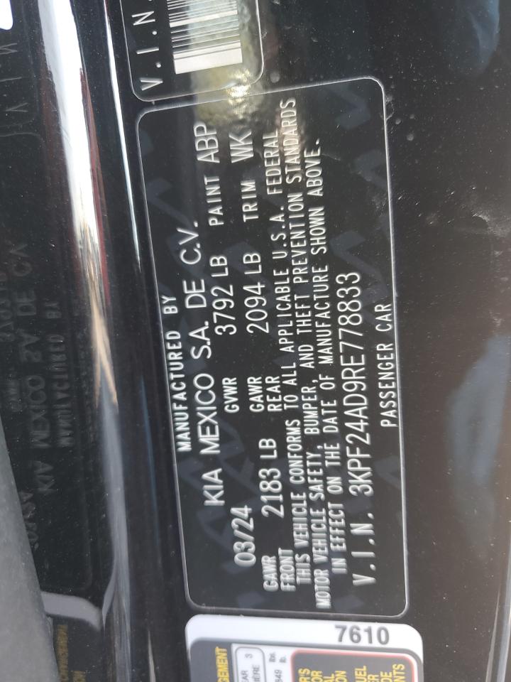 2024 KIA FORTE LX VIN:3KPF24AD9RE778833