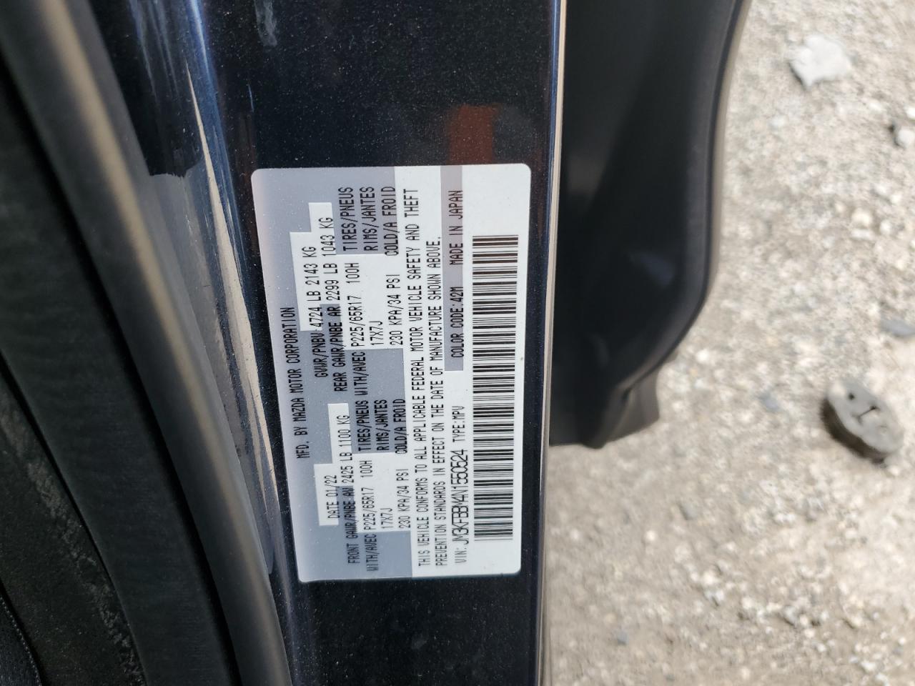 2022 MAZDA CX-5 SELECT VIN:JM3KFBBM4N1550524