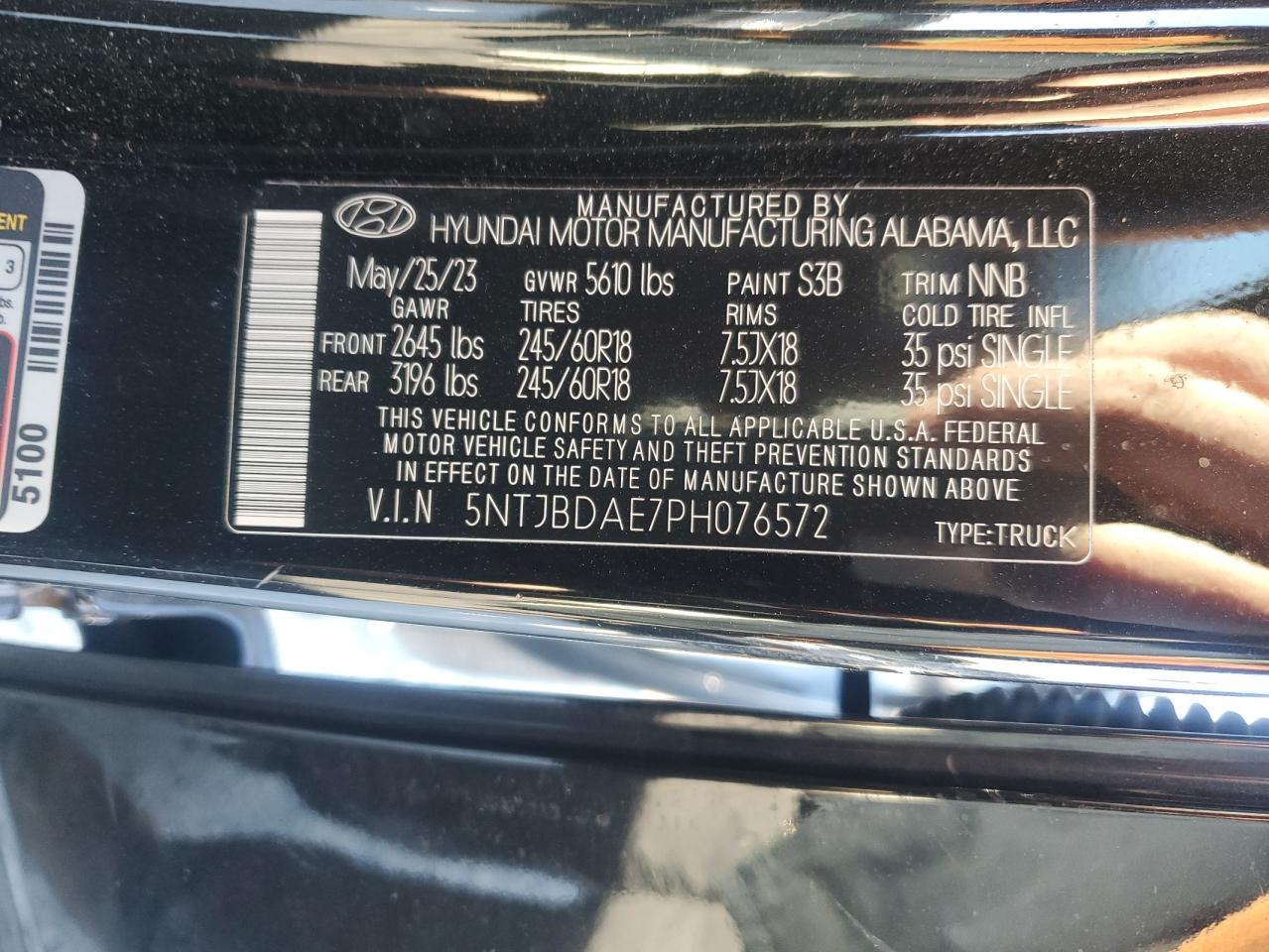 2023 HYUNDAI SANTA CRUZ SEL VIN:5NTJBDAE7PH076572