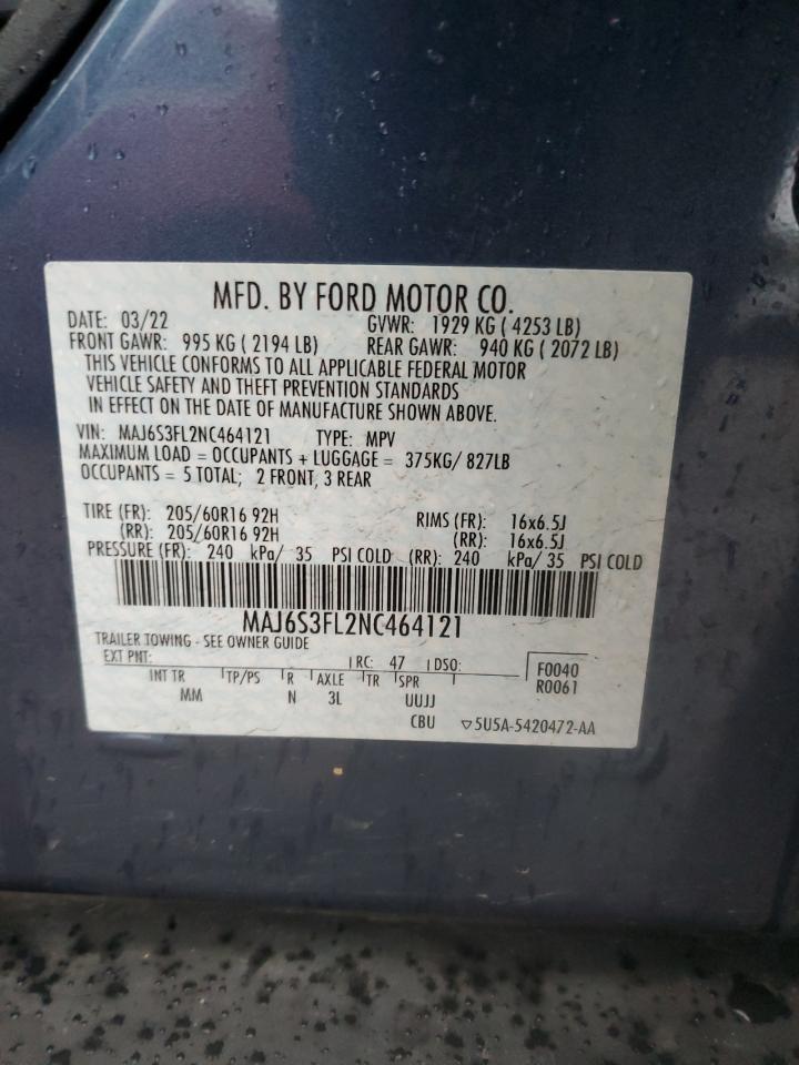 2022 FORD ECOSPORT S VIN:MAJ6S3FL2NC464121