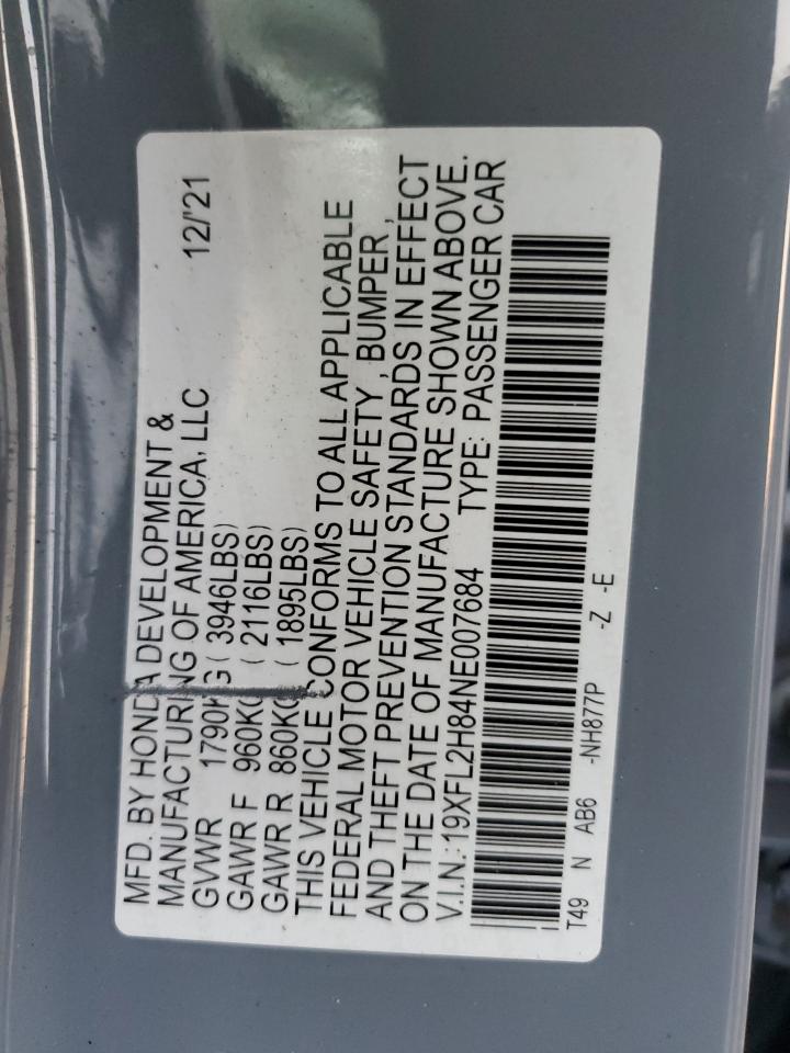 2022 HONDA CIVIC SPORT VIN:19XFL2H84NE007684