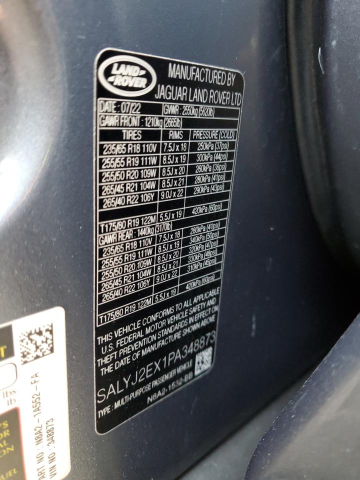 2023 LAND ROVER RANGE ROVER VELAR S VIN:SALYJ2EX1PA348873