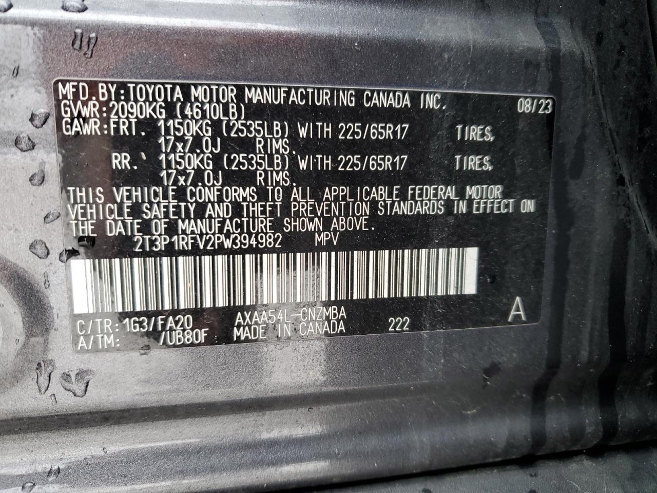 2023 TOYOTA RAV4 XLE VIN:1G4GC5EG2AF154860