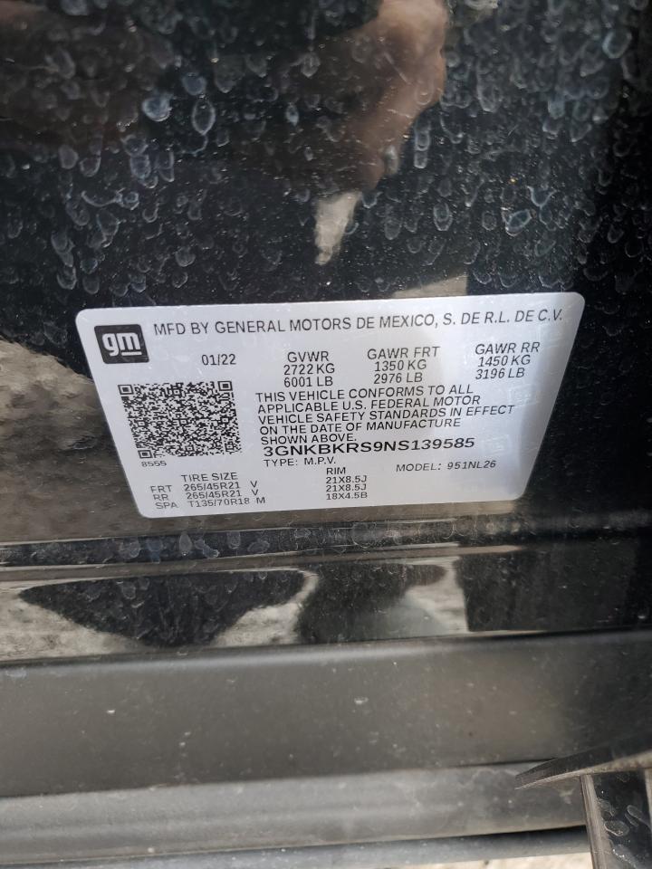 2022 CHEVROLET BLAZER RS VIN:3GNKBKRS9NS139585