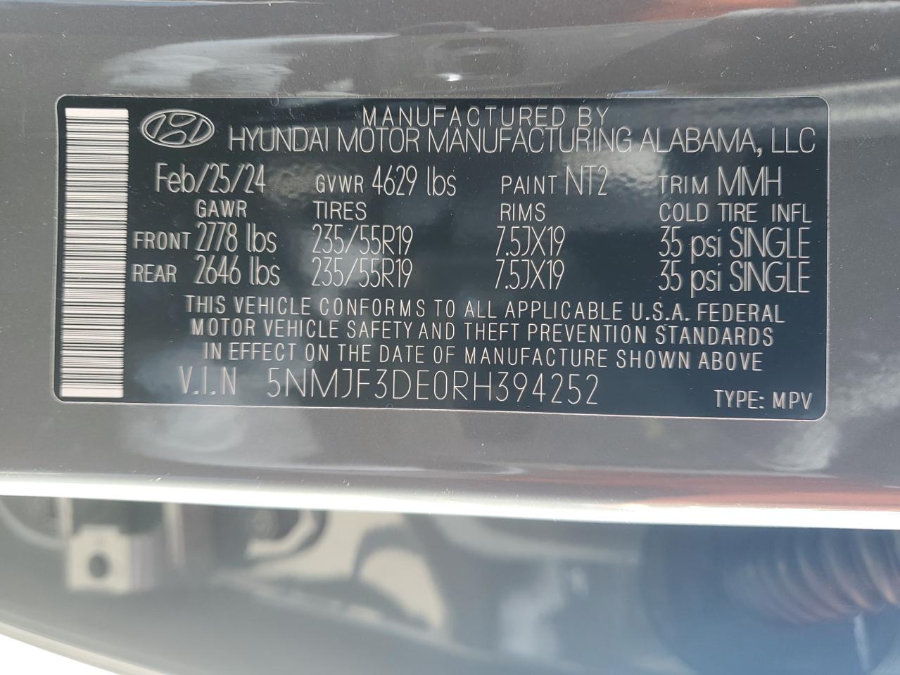 2024 HYUNDAI TUCSON SEL VIN:3GNKBBRA4LS589567