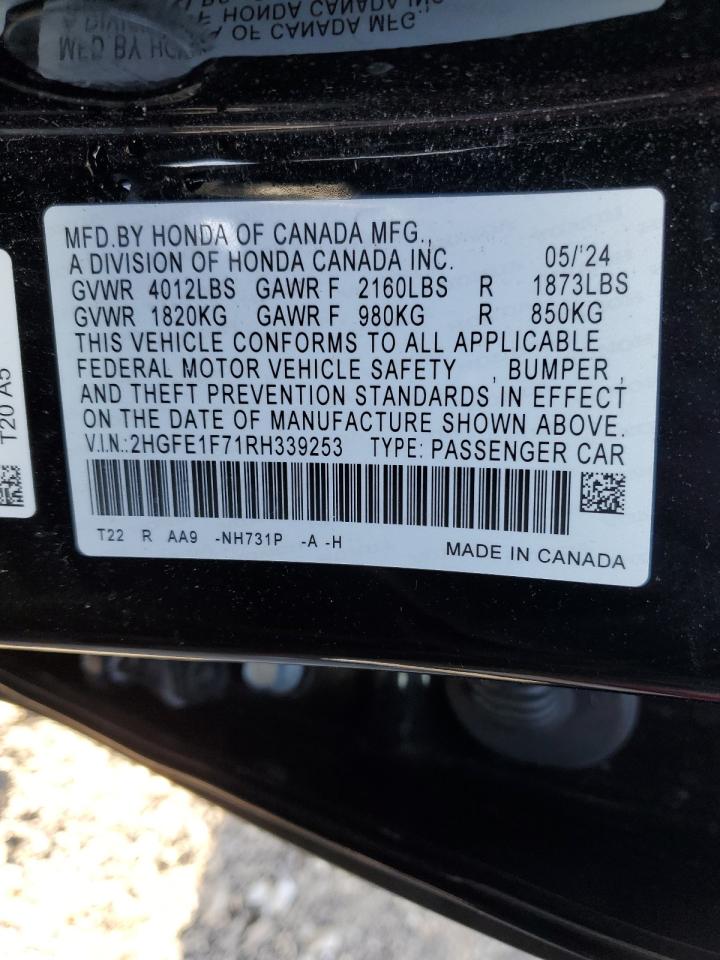 2024 HONDA CIVIC EX VIN:2HGFE1F71RH339253