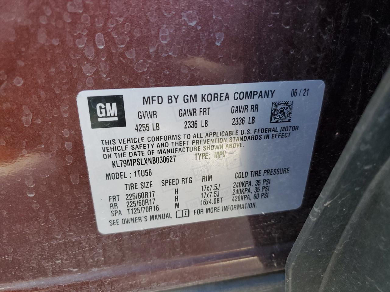 2022 CHEVROLET TRAILBLAZER LT VIN:KL79MPSLXNB030627